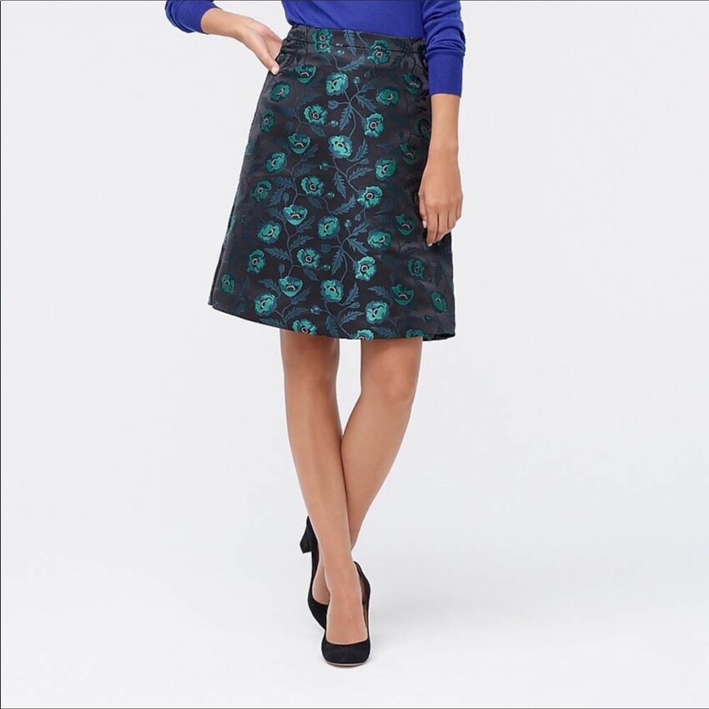 🆕 J Crew Green Black Floral Jacquard Party Skirt